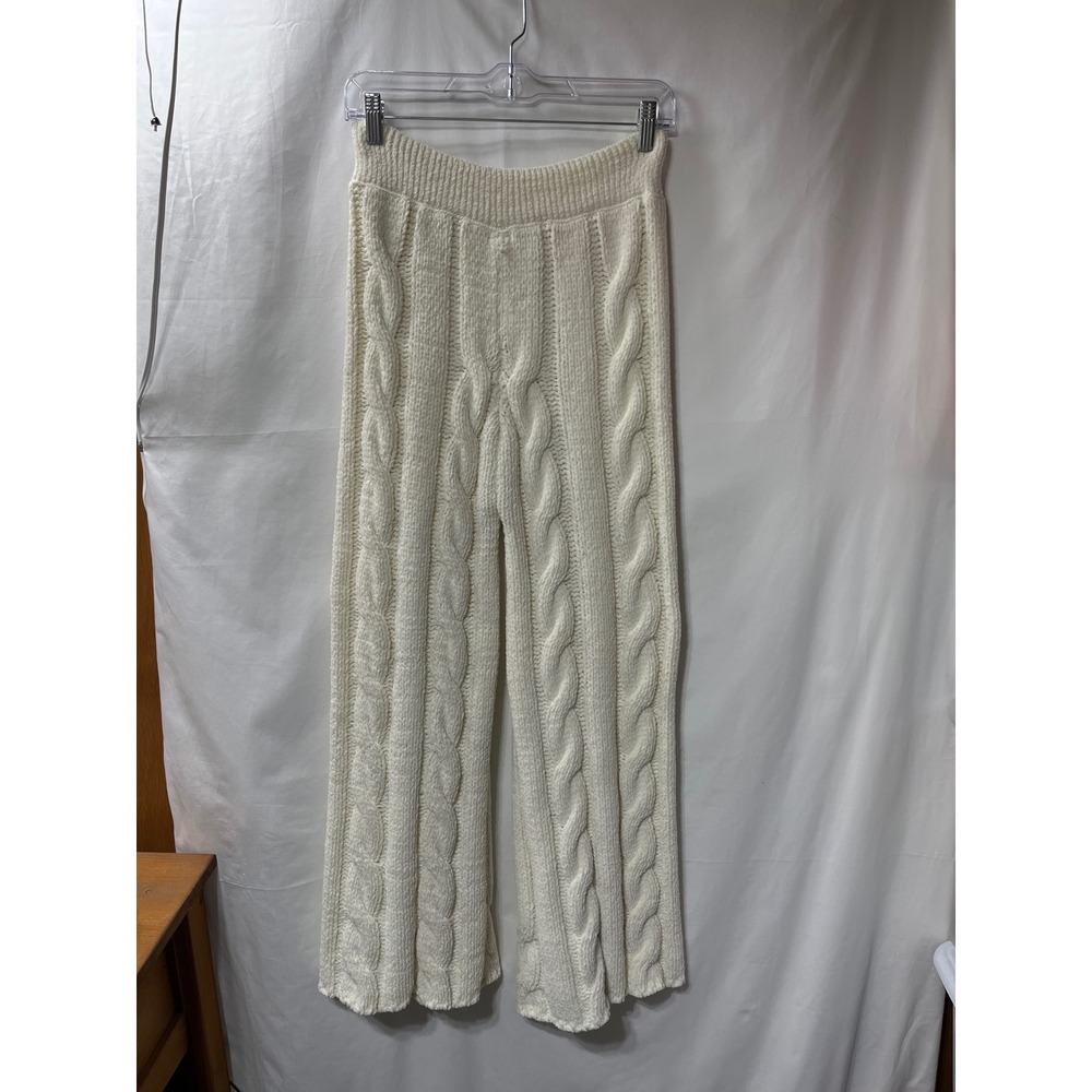 Free People Women Ivory Cable Knit Wide Leg Pants High Rise Cozy Loungewear XS/S - Picture 3 of 6